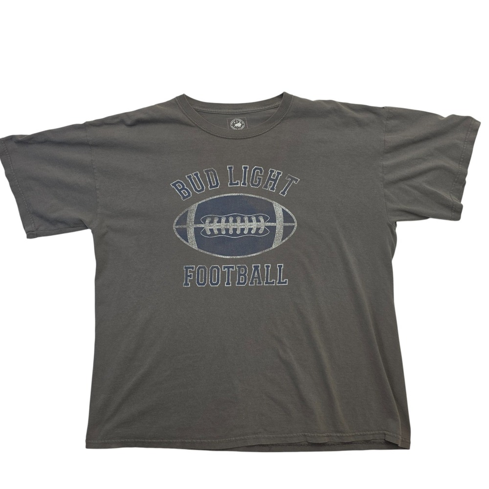 Bud Light Football T-Shirt Mens Size‎ XL Gray Short Sleeve Vintage Graphic Tee